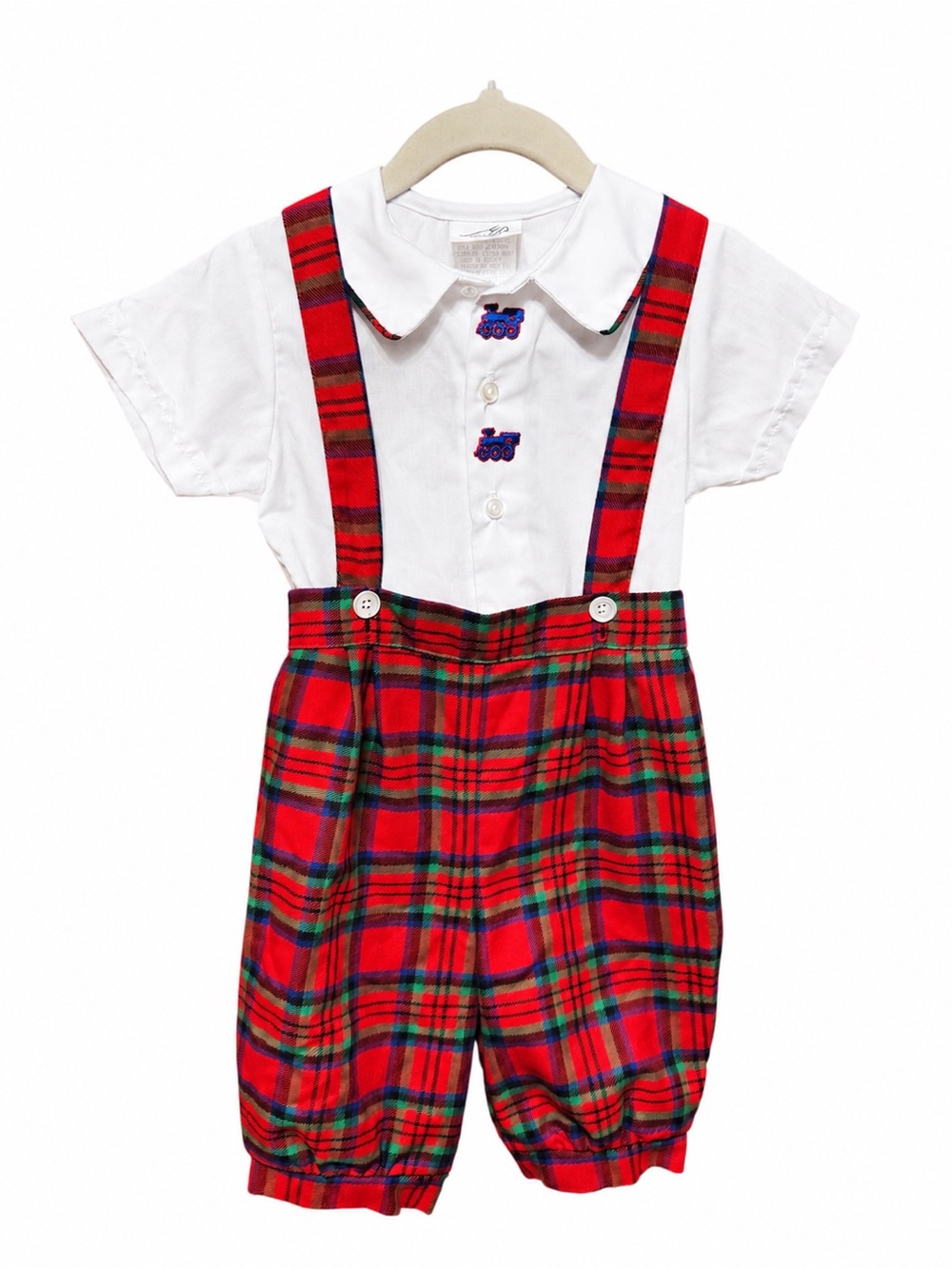 Michael James Two Peice Kids Suspender Romper with White Collar Undershirt